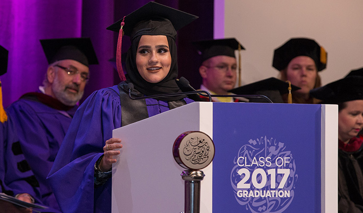 Reem Saad, gave the Class of 2017 student speech. Photo provided by the Emiri Diwan.