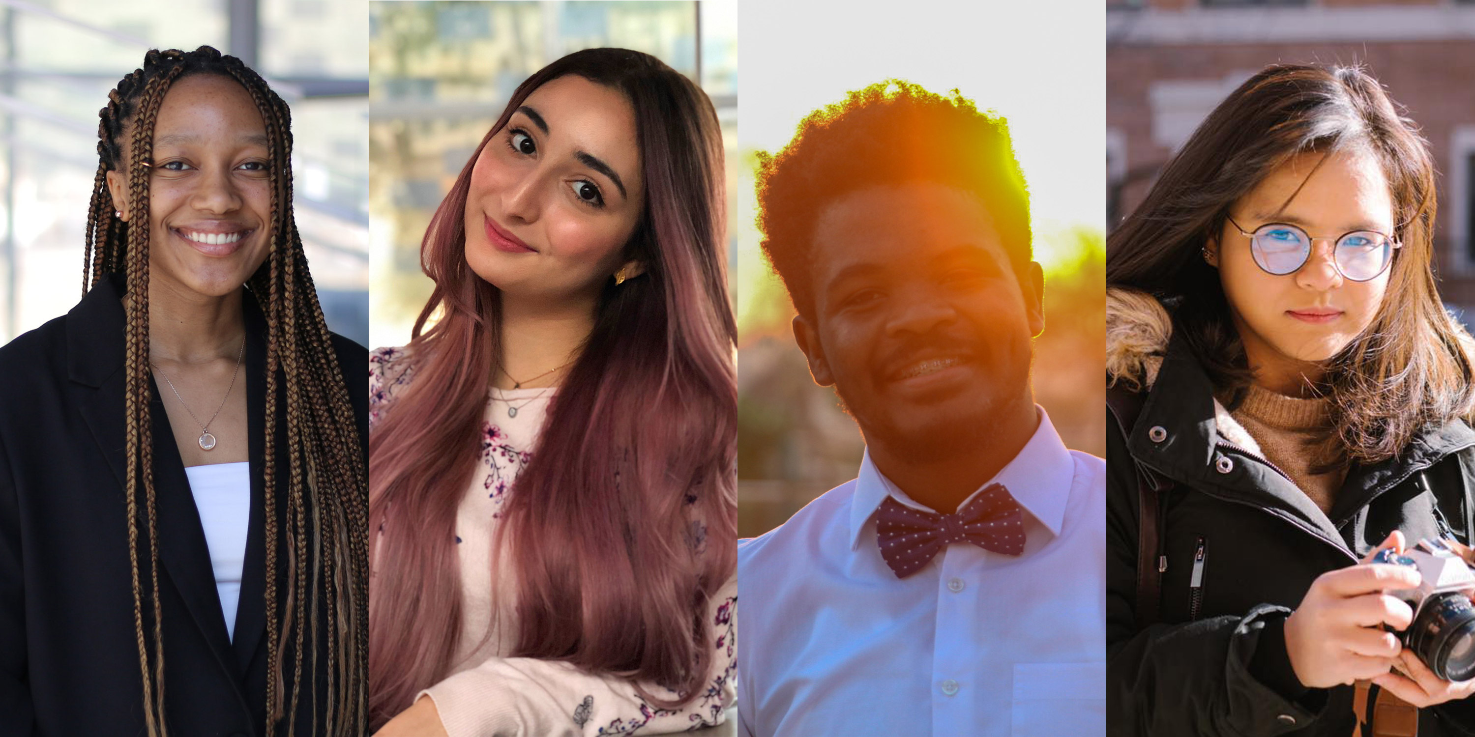 Northwestern Qatar students Nadege Bizimungu (left), Noor Haddad (second from the left), Samson Mbogo (third from the left), and Muna Hussain (right) are among the recipients of Northwestern University’s language grants. 