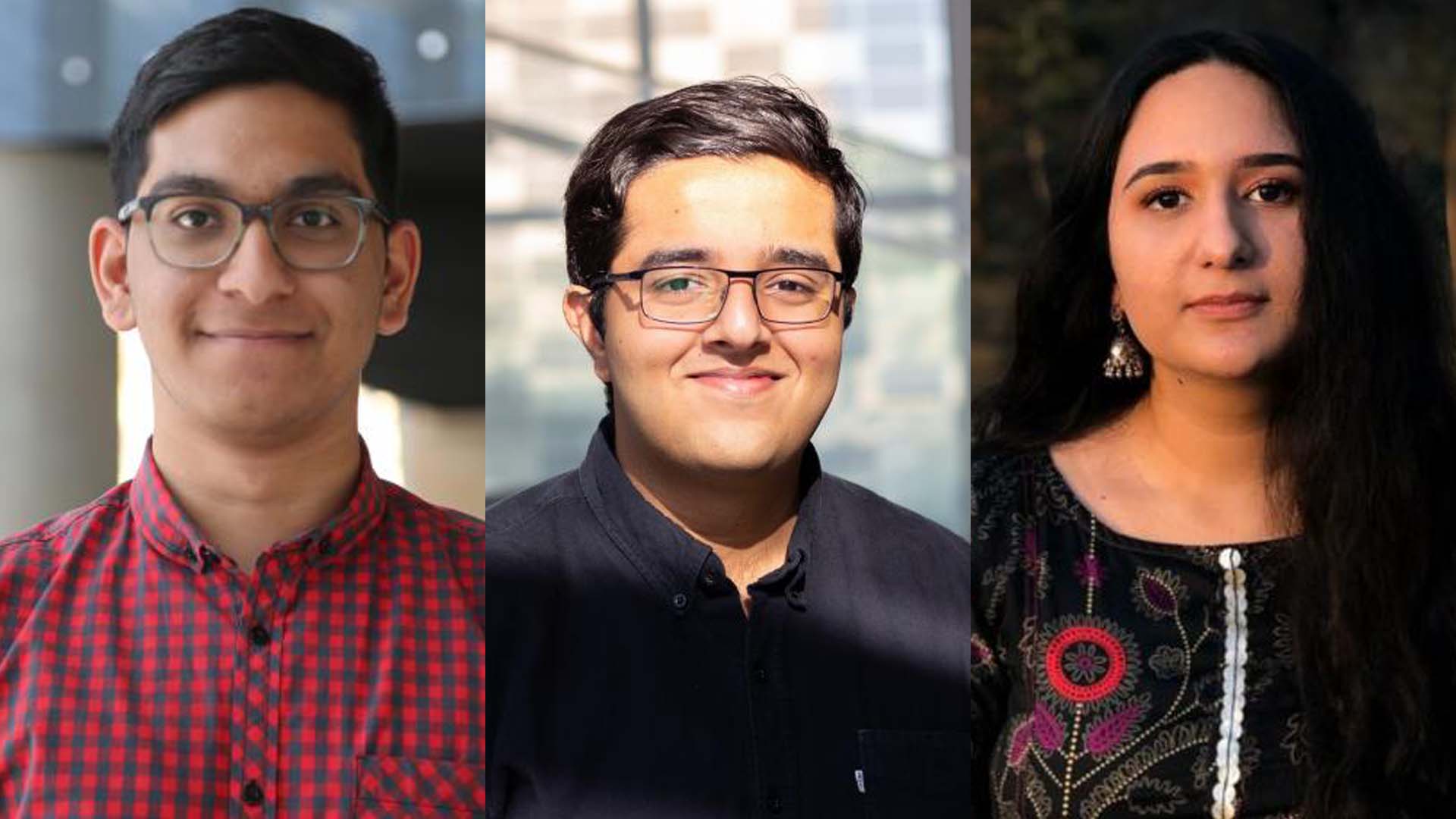 Journalism seniors Abdul Rahman Abid (left), Adan Ali (center), and Iffah Abid Kitchlew make up the team that will travel to Pakistan to report on the lack of a public waste management system.