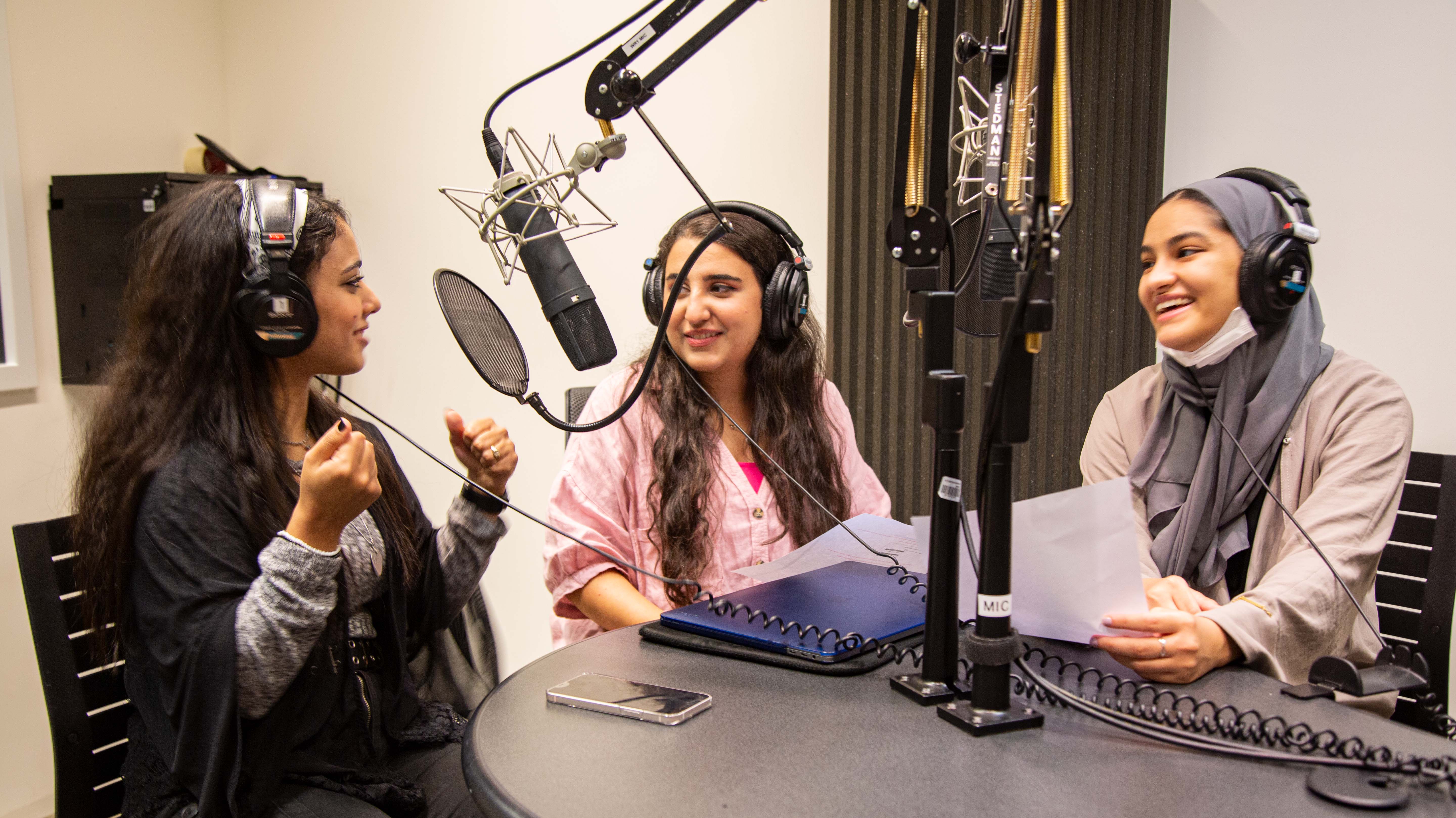 Students are involved in all aspects and stages of podcast production, from recording to editing, publishing, and promoting. 