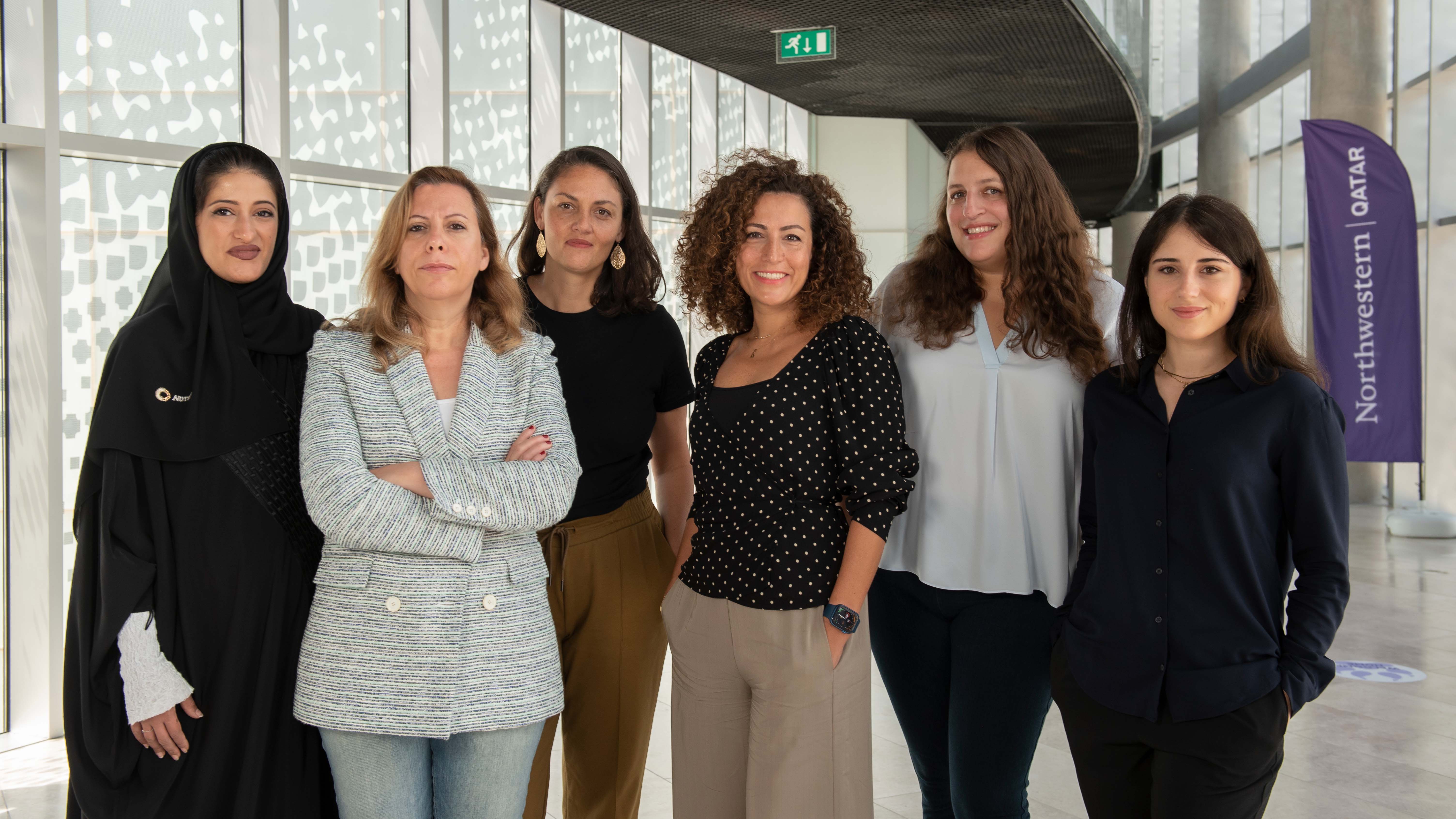 Left to right: Haya Al Noaimi, Fatima El-Issawi, Leila Tayeb, Claudia Kozman, Yasmeen Mekawy, Heather Jaber.  