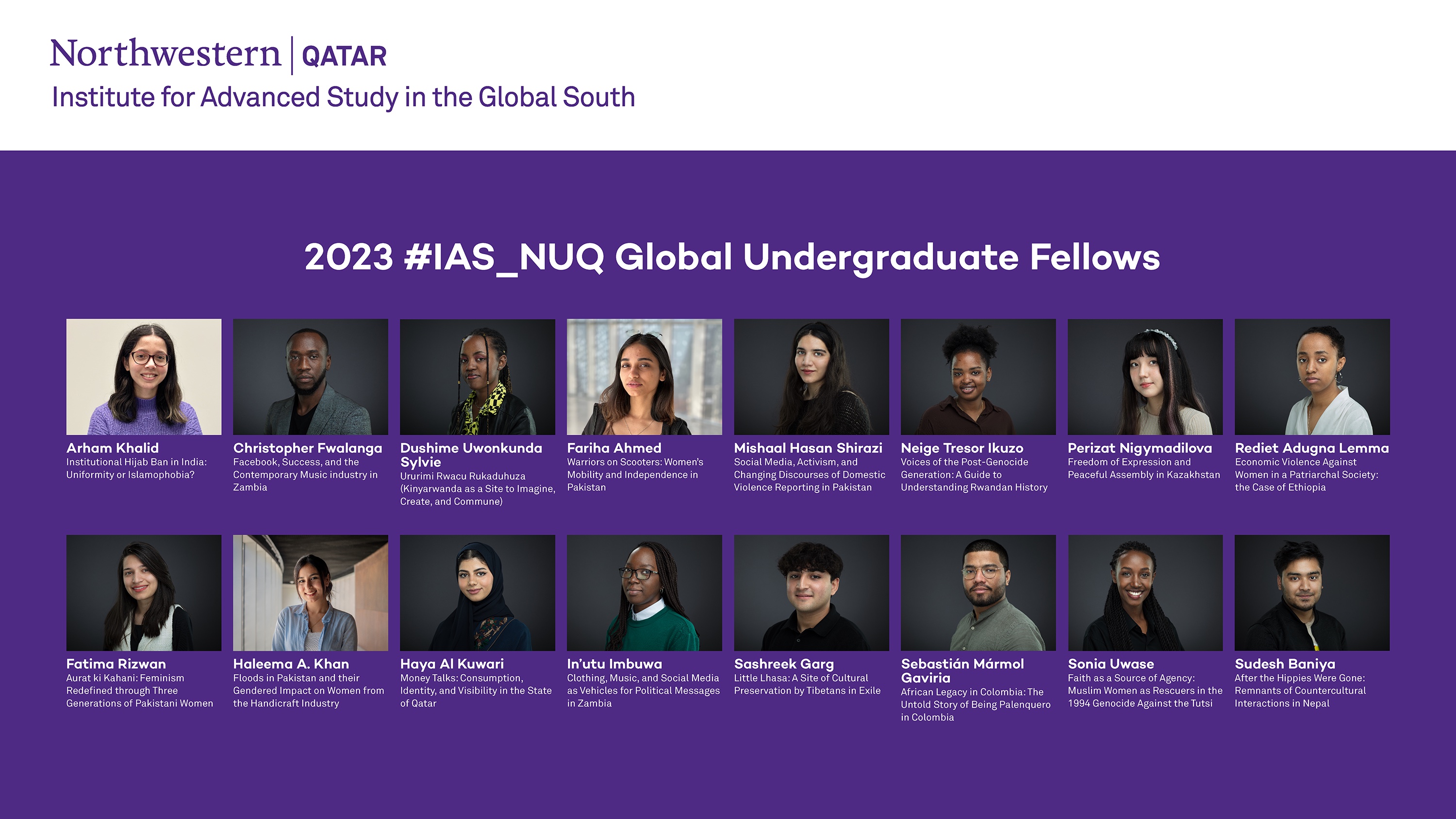 2023 #IAS_NUQ Global Undergraduate Fellows and their research topics
