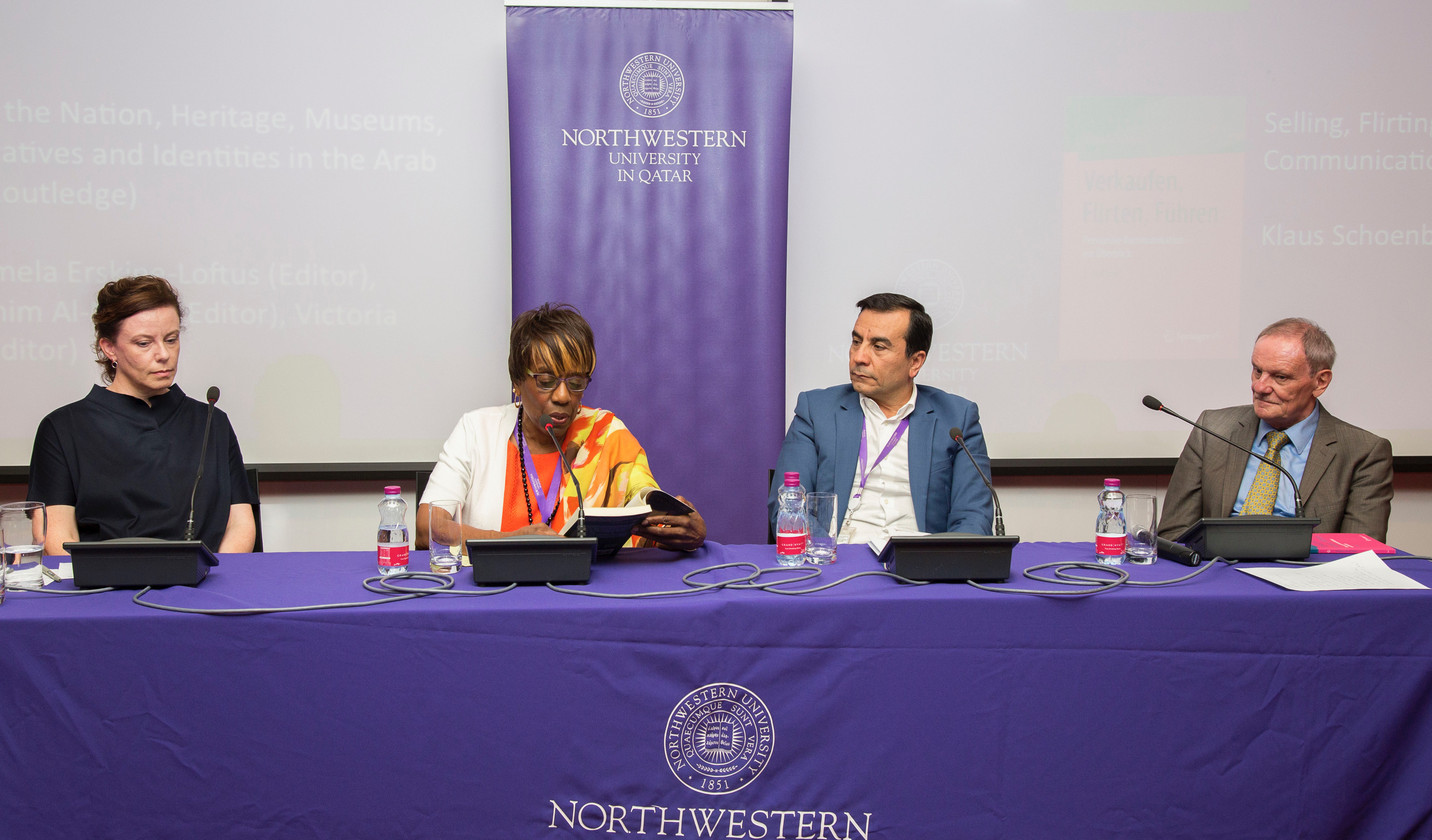 The four are Professors Khaled AL Hroub and Sandra Richards; Associate Dean Klaus Schoenbach and Pamela Erskine-Loftus , director of the forthcoming Media Majlis at Northwestern University in Qatar. AL Hroub and Richards are, respectively, Middle East and African American studies scholars, while Schoenbach is a communication researcher and Erskine-Loftus an authority on museums.