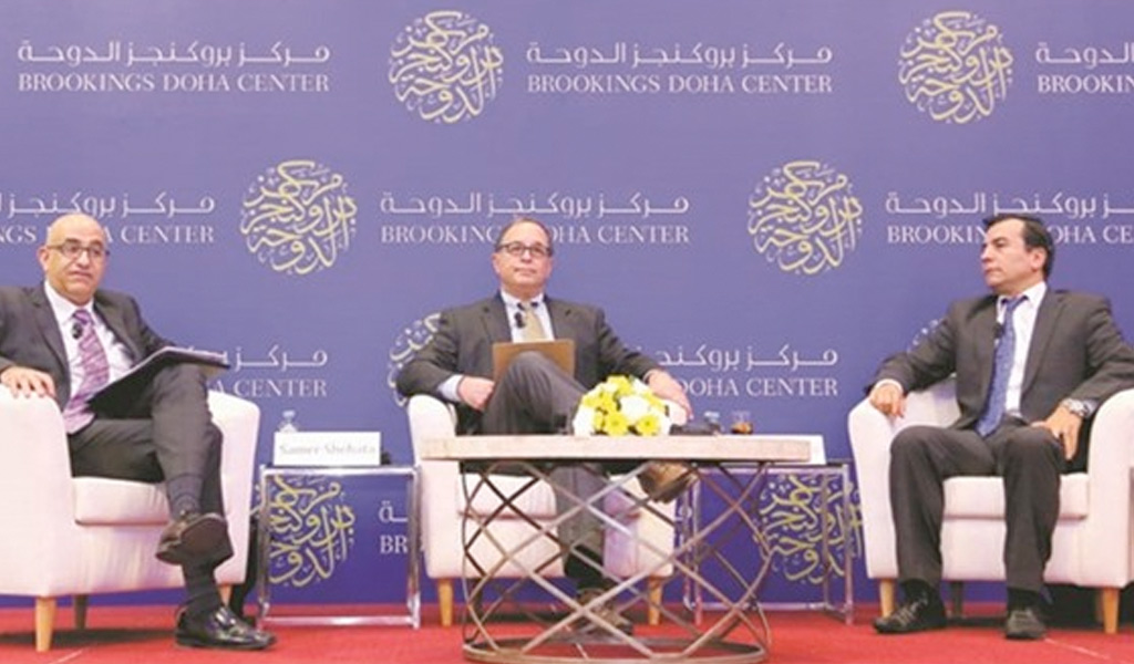NU-Q Professor Khaled AL-Hroub (right) discusses the outcome of the 2016 U.S. elections at the Brookings Doha Center