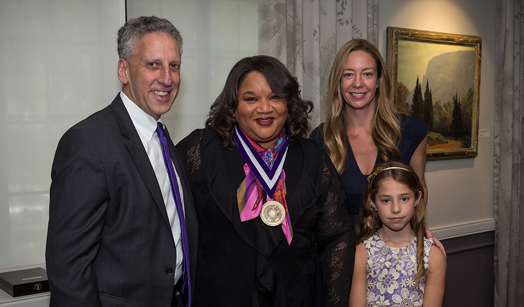 NU-Q Professor Tracy Vaughn-Manley with Provost Daniel I. Linzer at the awards ceremony.