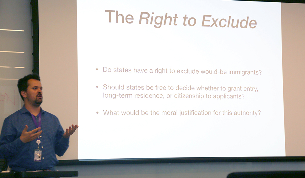 Torsten Menge, assistant professor, discusses his paper “Immigration, Self-Determination, and the Ontology of Political Communities.”