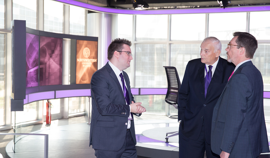 U.S. Embassy Charge d’affaires William Grant (pictured right) was given a tour of the University's fully-automated modular newsroom.