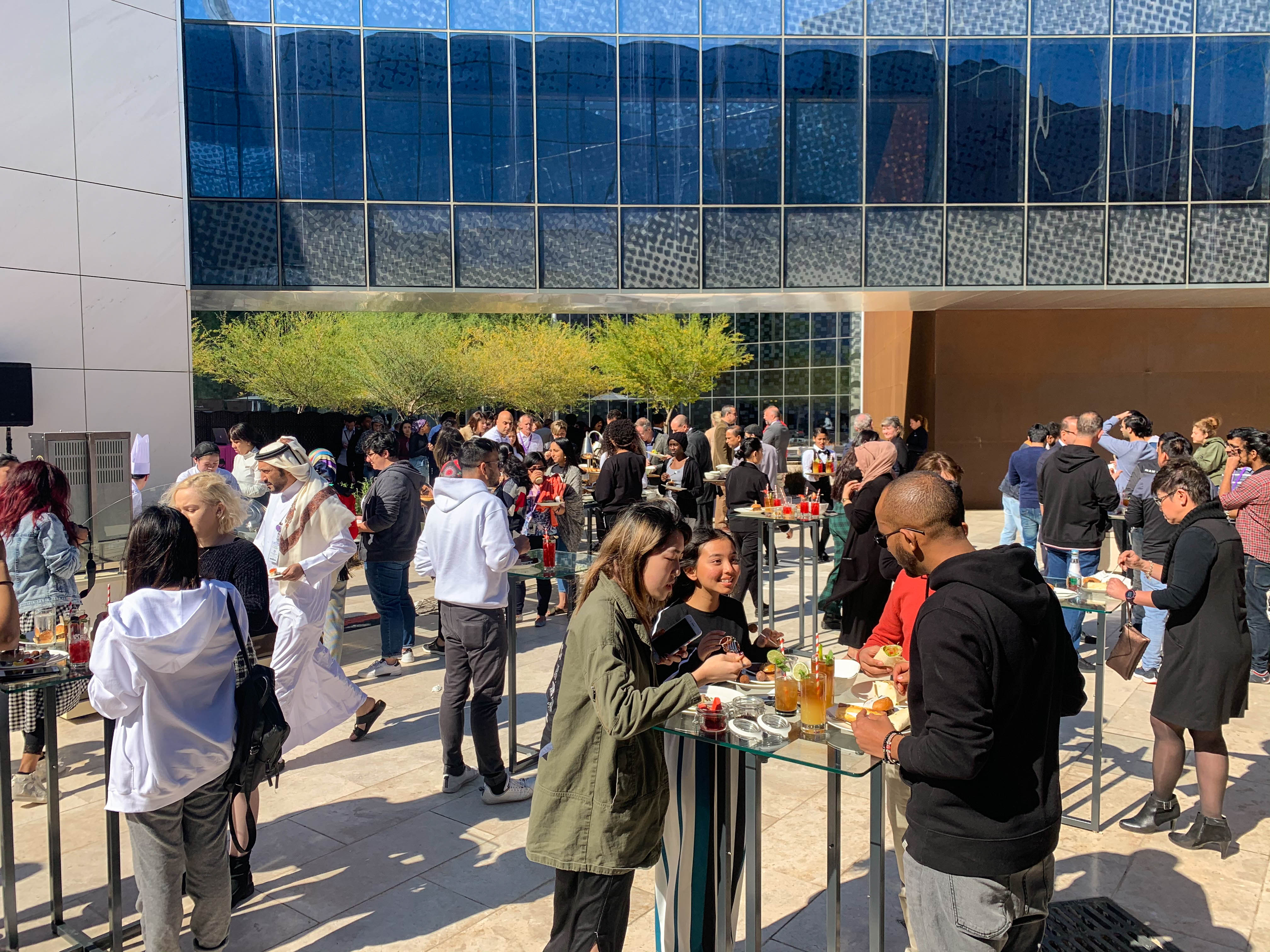 NU-Q students, faculty, and staff, gathered for a luncheon at the NU-Q courtyard. 